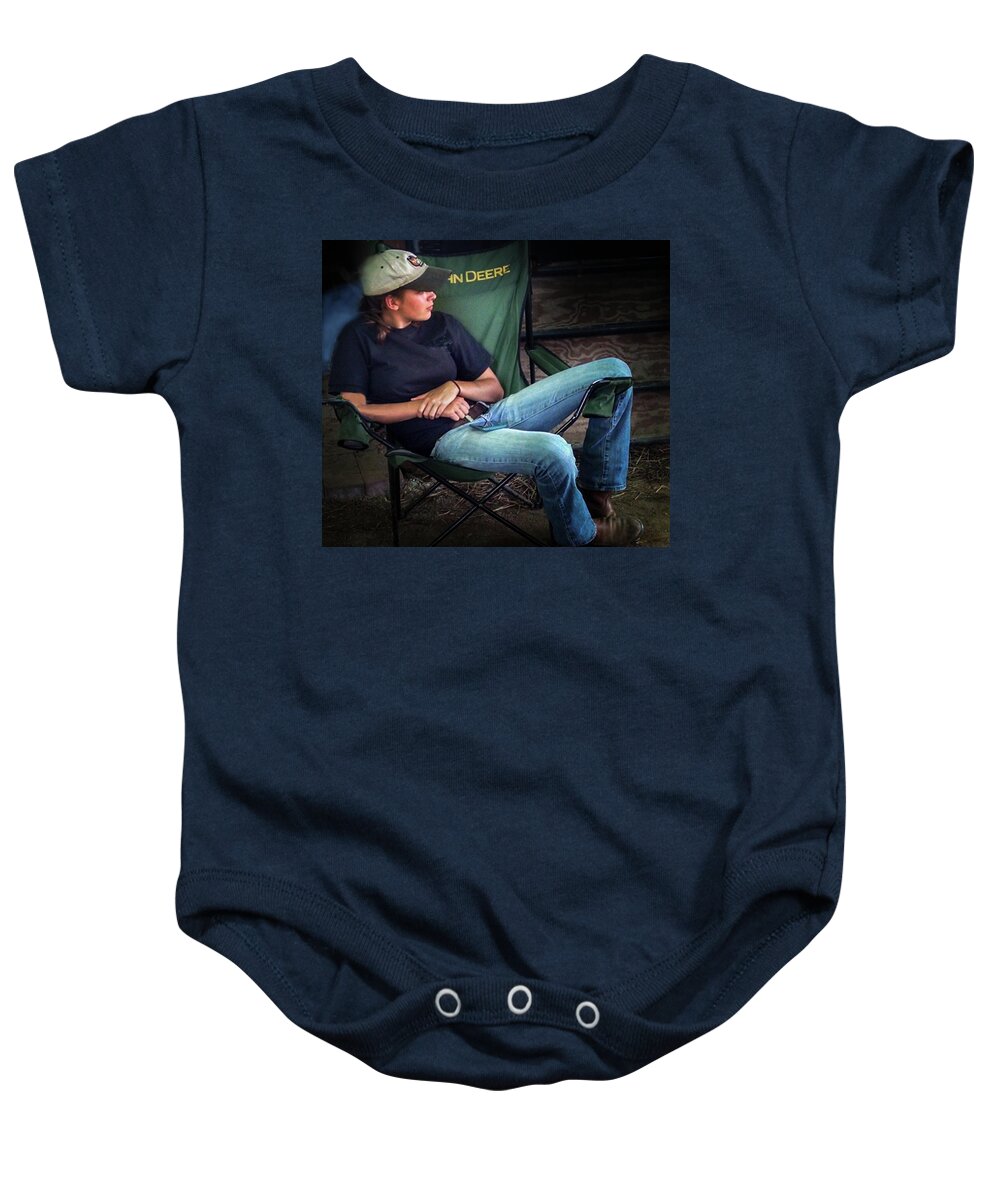 2017 Baby Onesie featuring the photograph Girl at the Fair in the John Deere Chair by George Harth