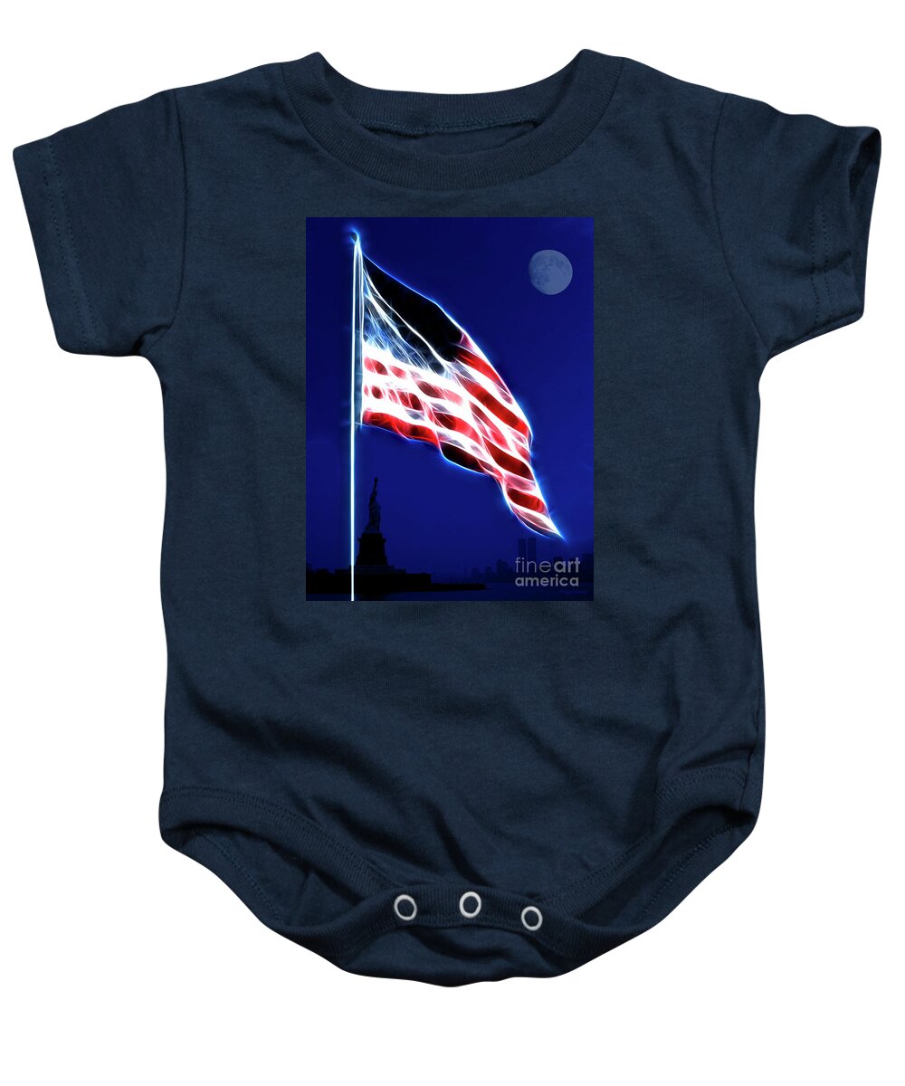 Flag Baby Onesie featuring the photograph God Bless America by Wingsdomain Art and Photography