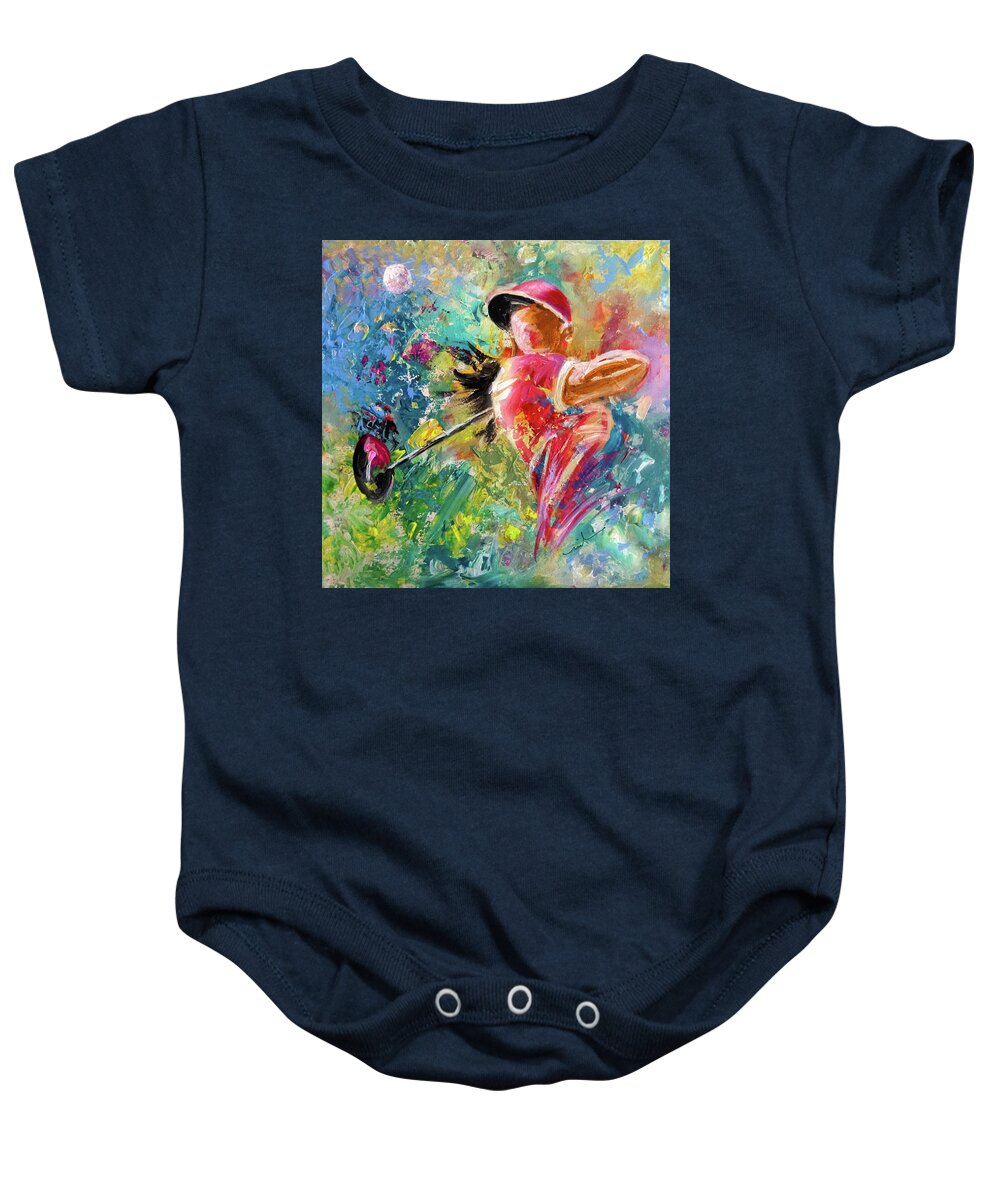 Sports Baby Onesie featuring the painting Golf Fascination by Miki De Goodaboom