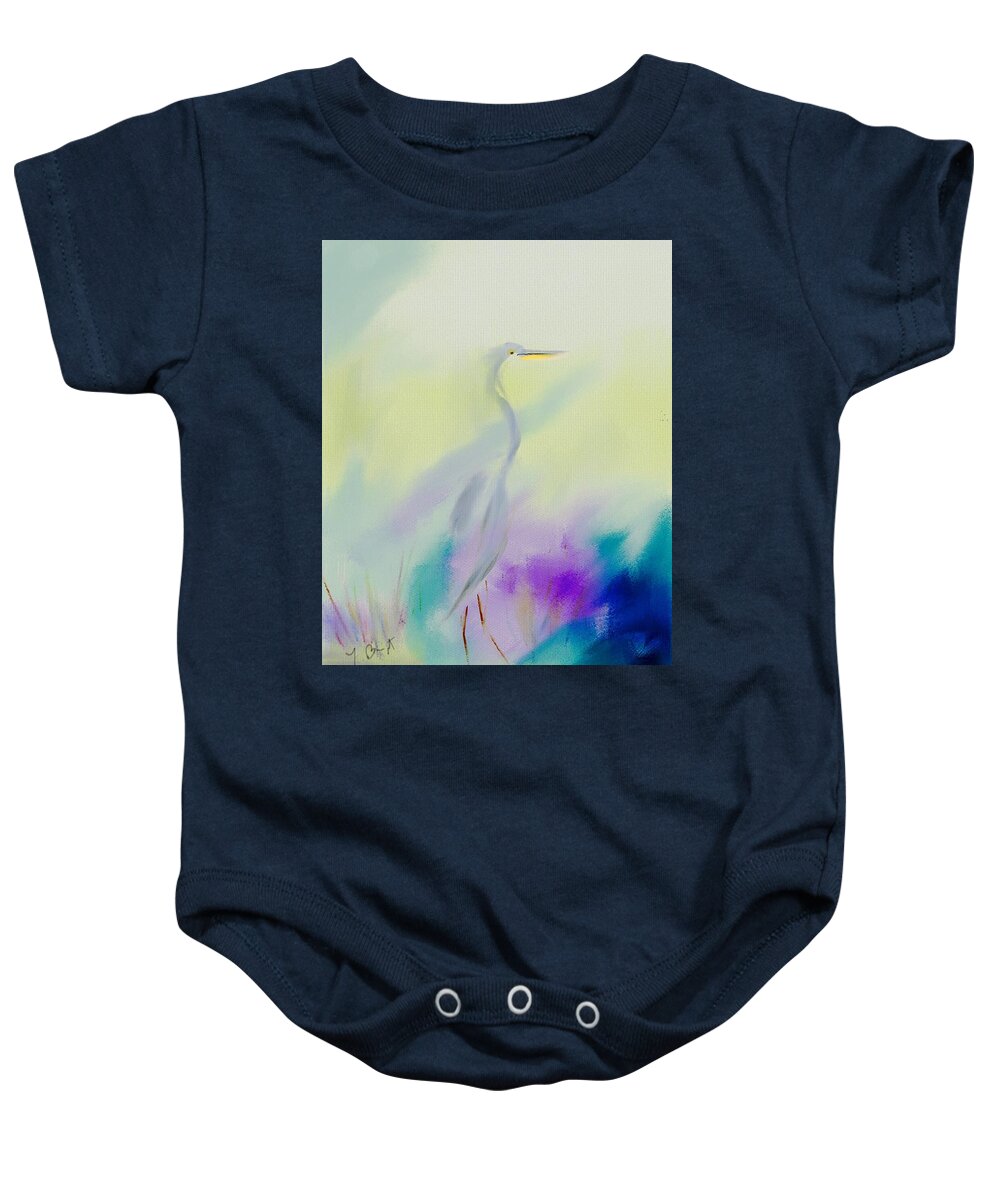 Ipad Painting Baby Onesie featuring the digital art Great Blue Heron Sillouette Abstract by Frank Bright