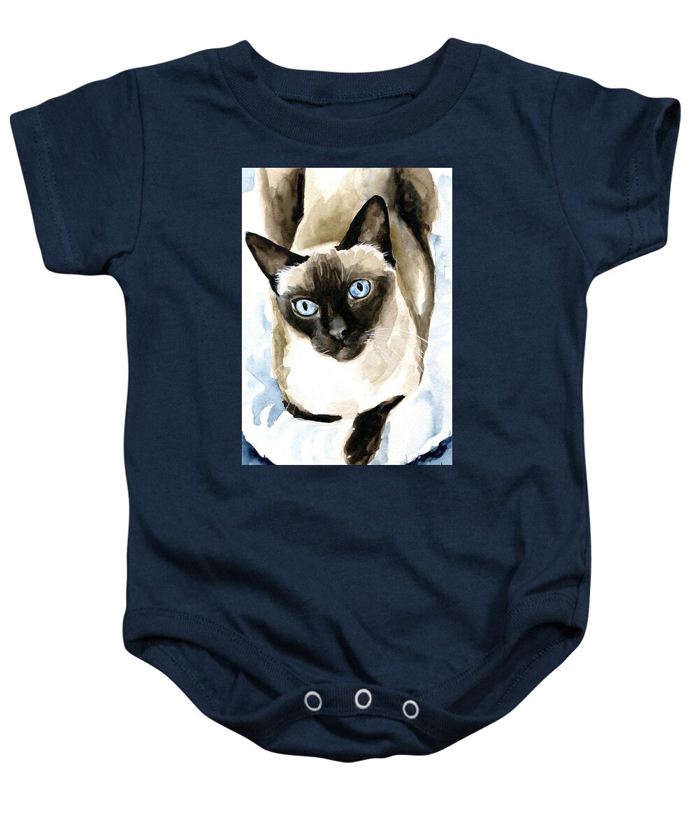 Cat Baby Onesie featuring the painting Guardian Angel - Siamese Cat Portrait by Dora Hathazi Mendes