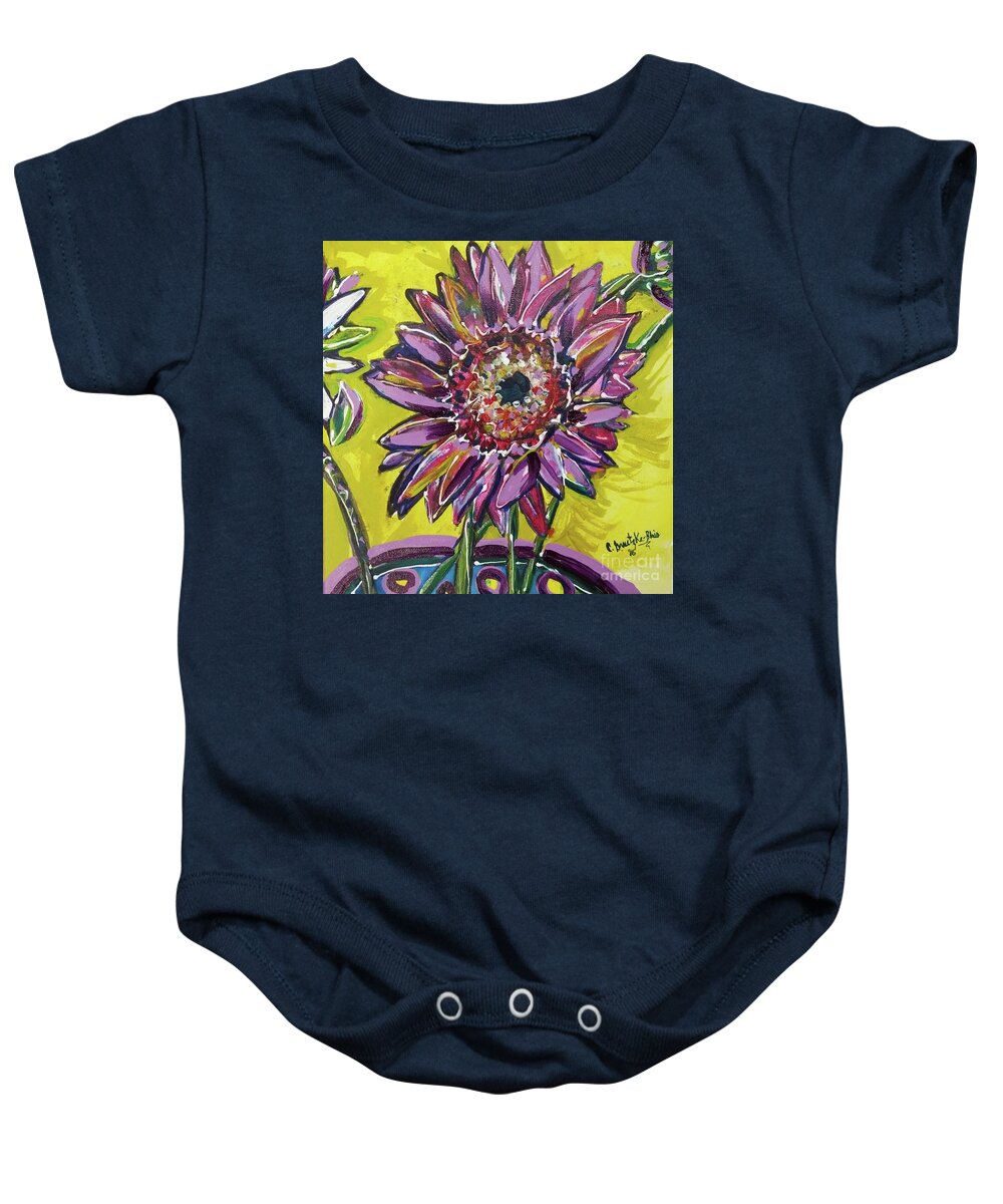 Floral Baby Onesie featuring the painting Happy Flower by Catherine Gruetzke-Blais