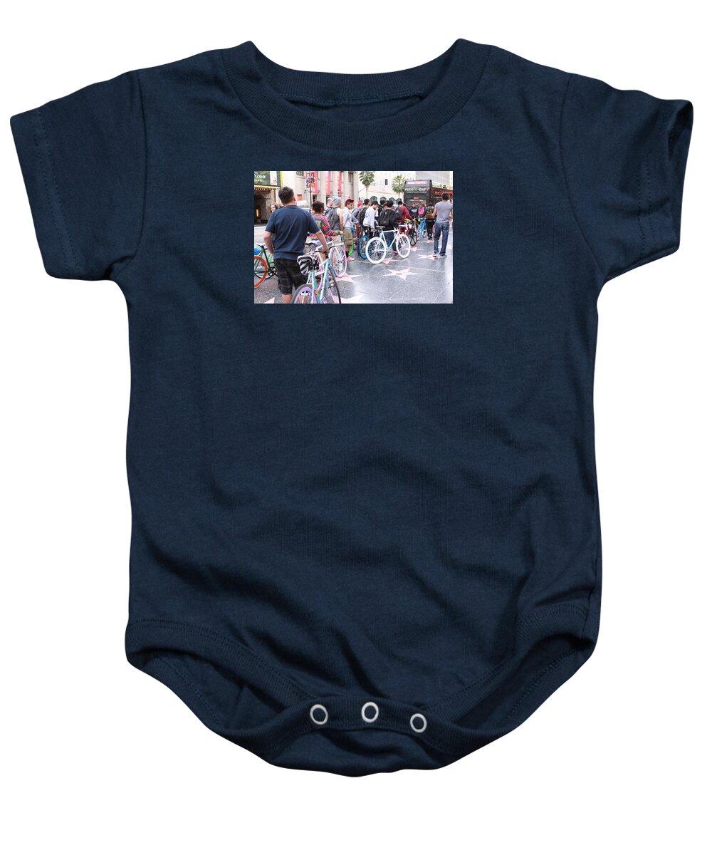 Hollywood By Bike Baby Onesie featuring the photograph Hollywoodby Bike by Karen Ruhl