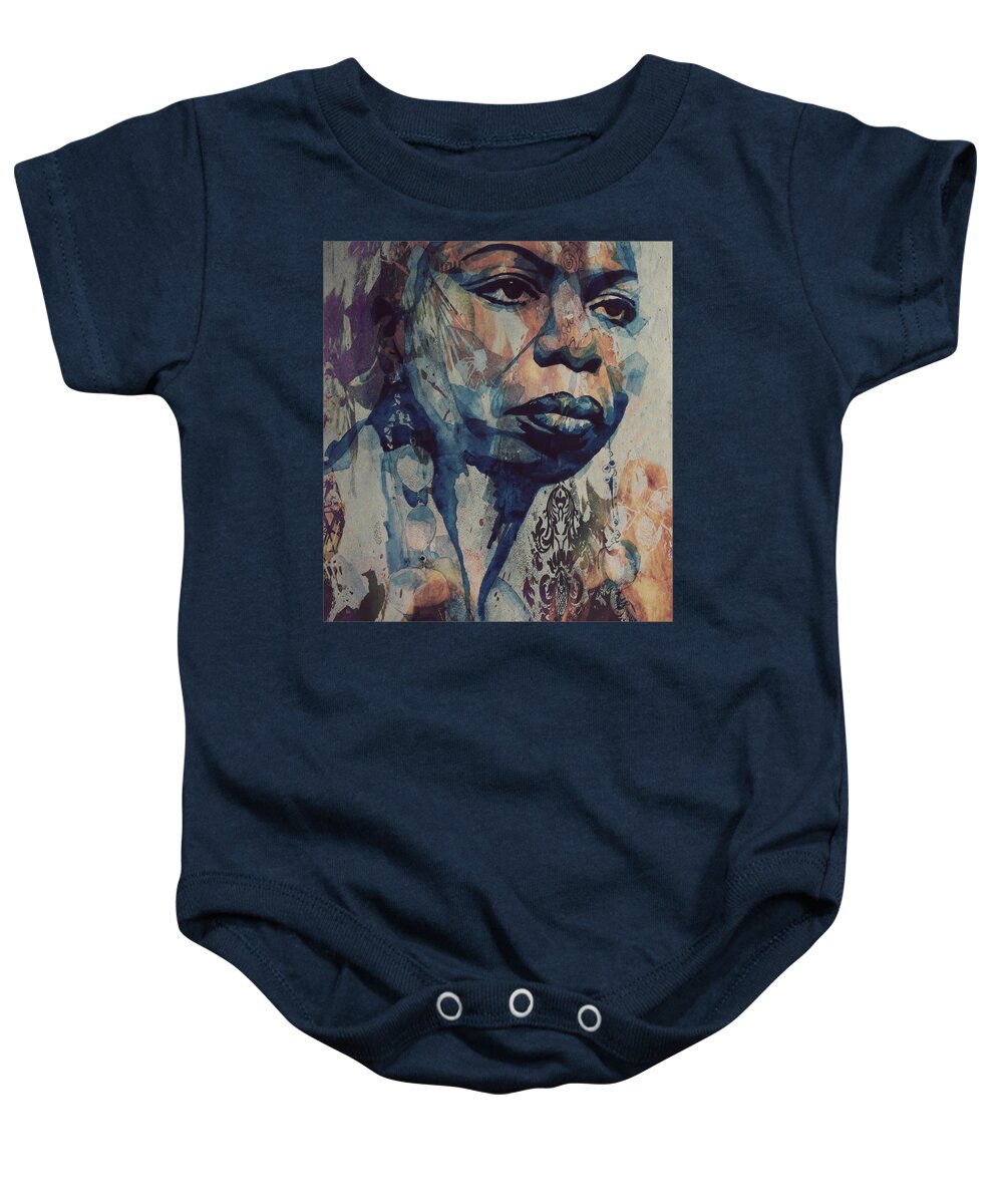 Nina Simone Baby Onesie featuring the mixed media I Wish I Knew How It Would Be Feel To Be Free by Paul Lovering