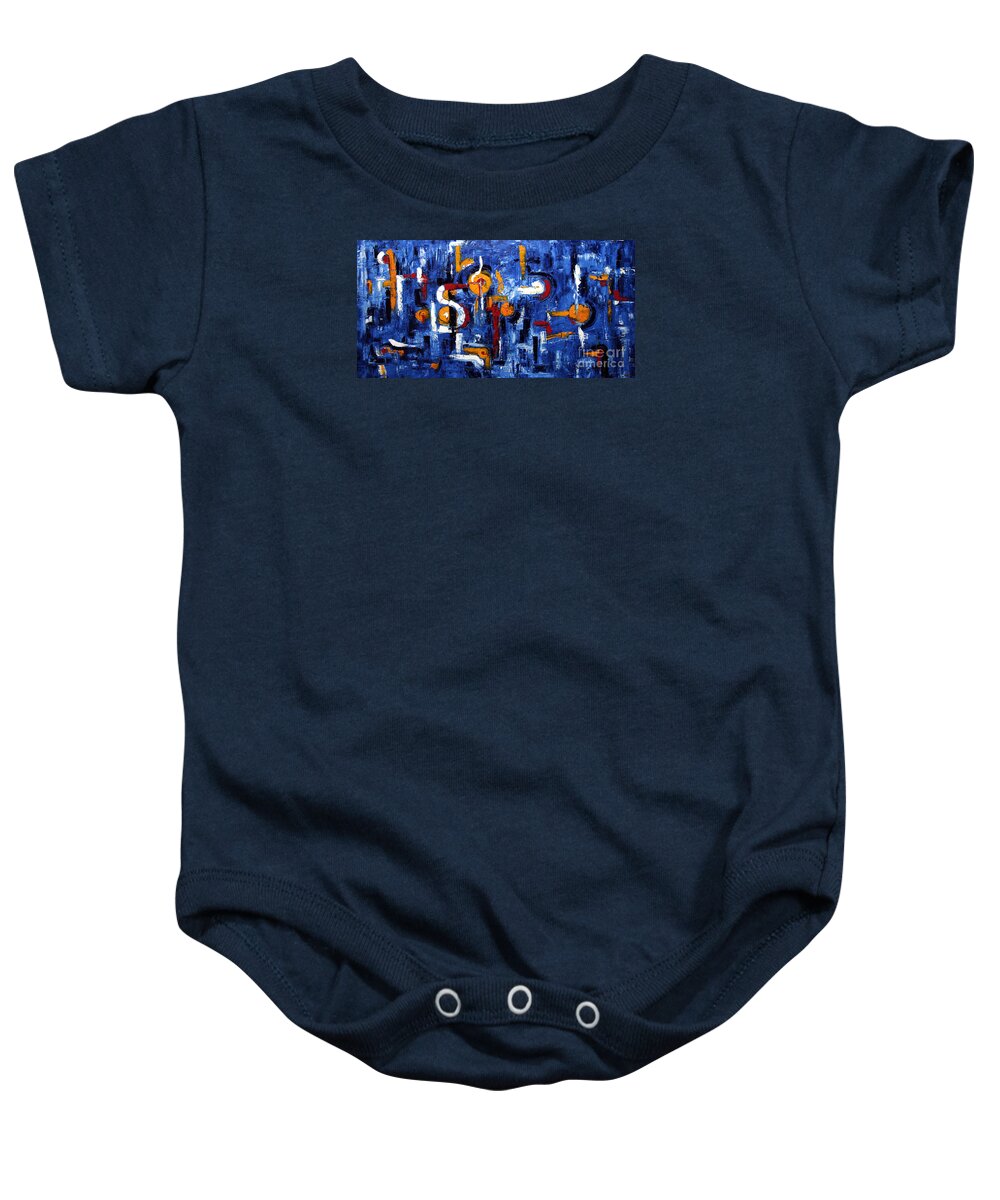 Abstract Baby Onesie featuring the painting Industrial abstract by Arturas Slapsys