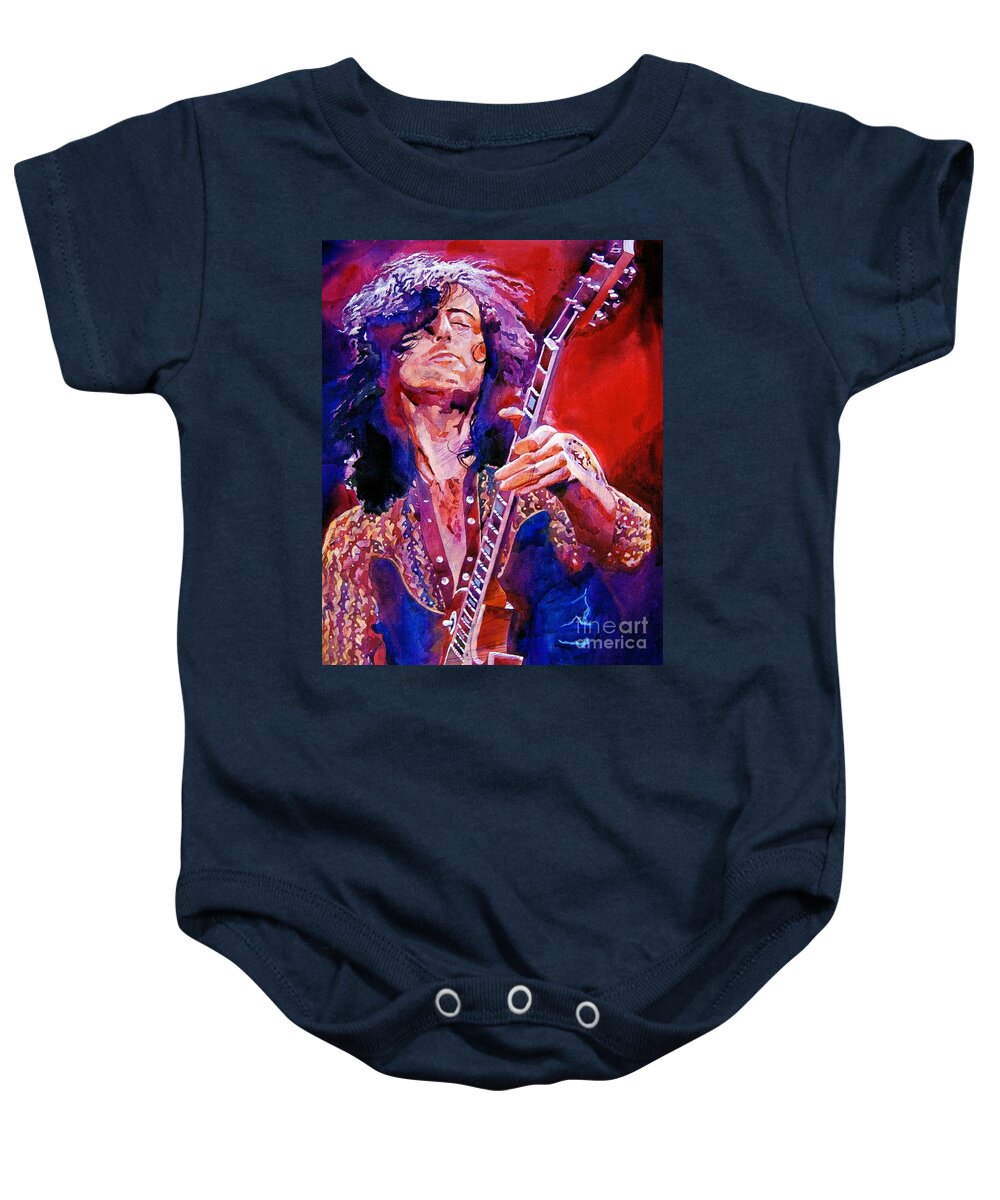 Jimmy Page Baby Onesie featuring the painting Jimmy Page by David Lloyd Glover