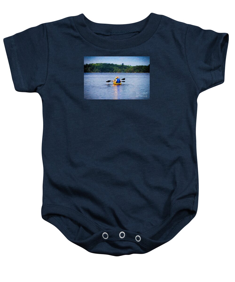 Two Baby Onesie featuring the photograph Kayak Paddling in Algonquin Park by Les Palenik