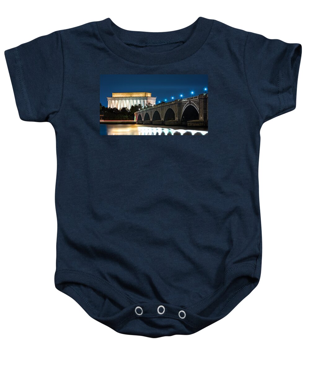 Washington Baby Onesie featuring the photograph Lincoln Memorial and Arlington Bridge by Mihai Andritoiu
