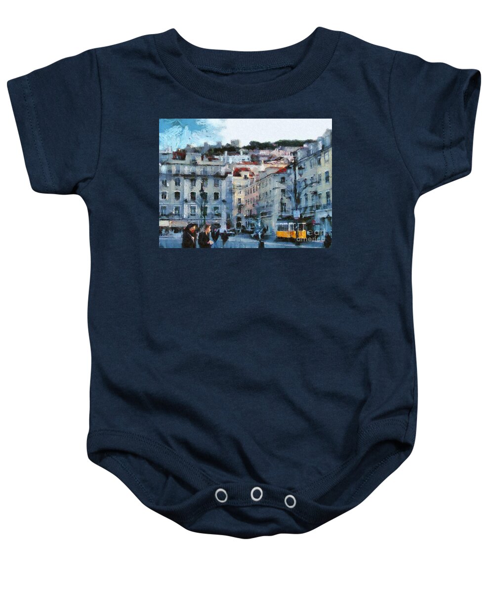 Painting Baby Onesie featuring the painting Lisbon Street by Dimitar Hristov