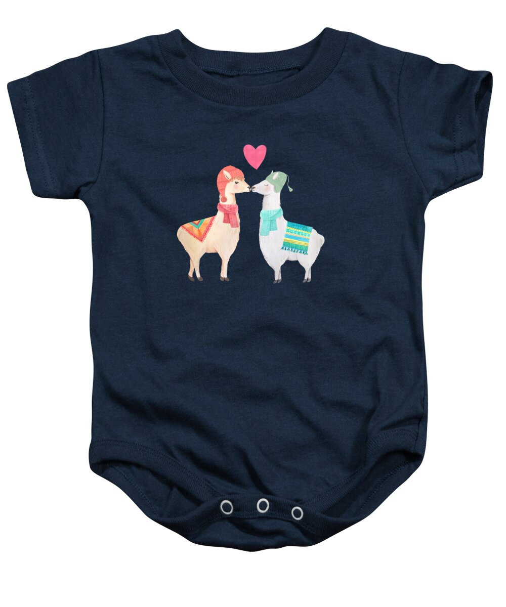 Hat Baby Onesie featuring the painting Llamas In Love by Little Bunny Sunshine
