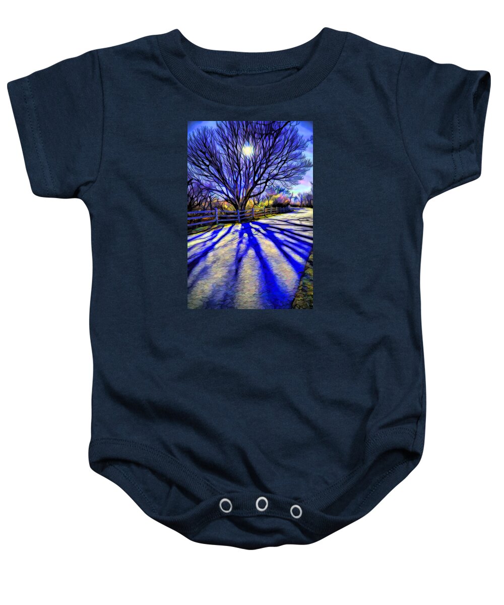 Colorful Tree Baby Onesie featuring the digital art Long afternoon shadows by Lilia D