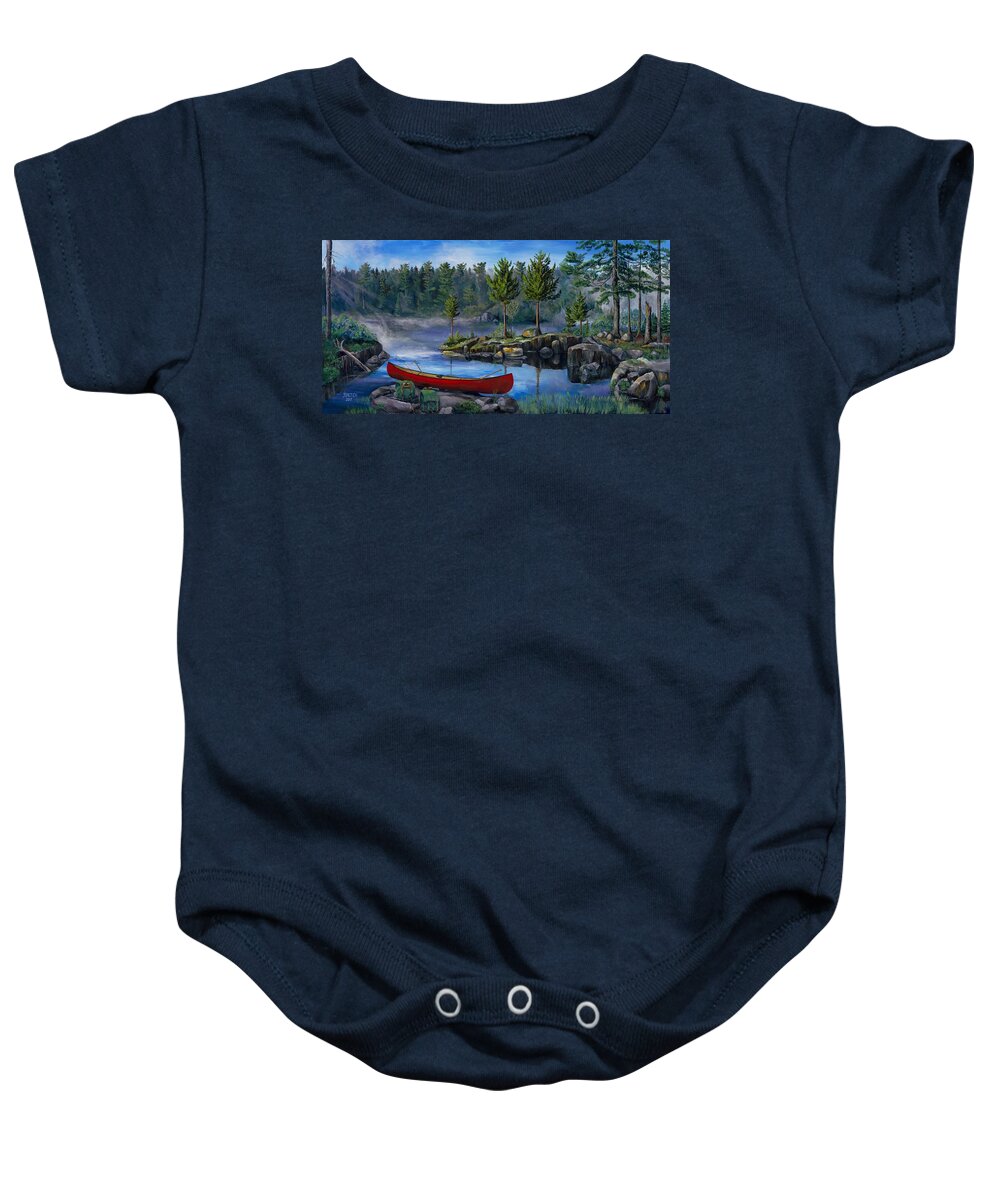 Landscape Baby Onesie featuring the painting Lost in the Boundary Waters by Joe Baltich