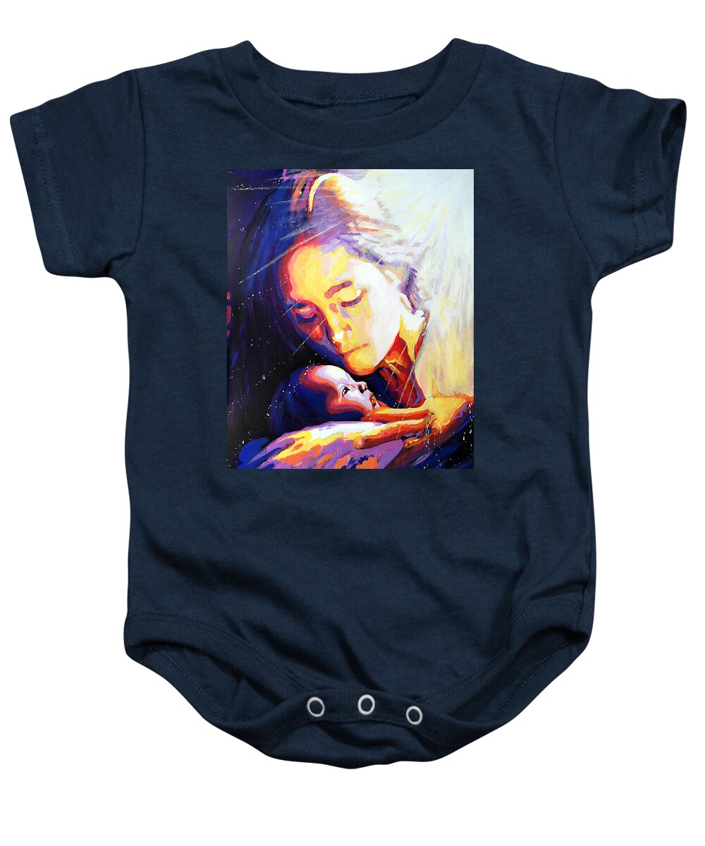 Nativity Baby Onesie featuring the painting Love's Pure Light by Steve Gamba