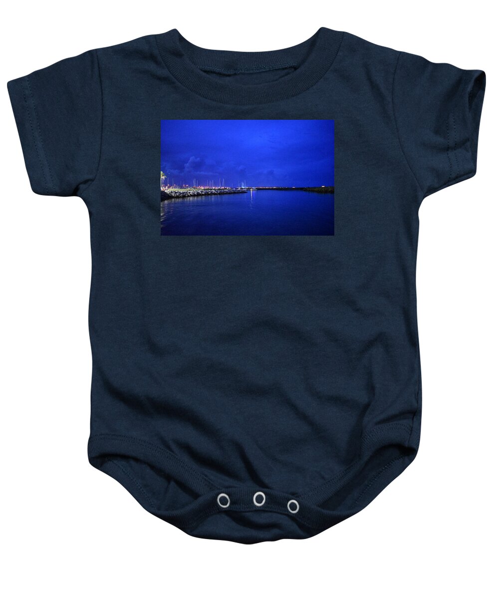 Landscape Baby Onesie featuring the photograph Marina at Night by Vicki Lewis