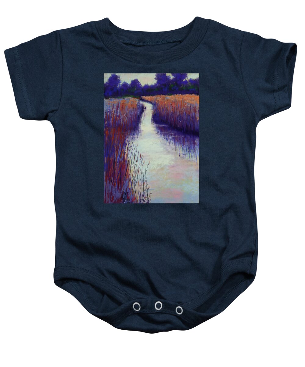 Landscape Baby Onesie featuring the painting Marshy Reeds by Lisa Crisman