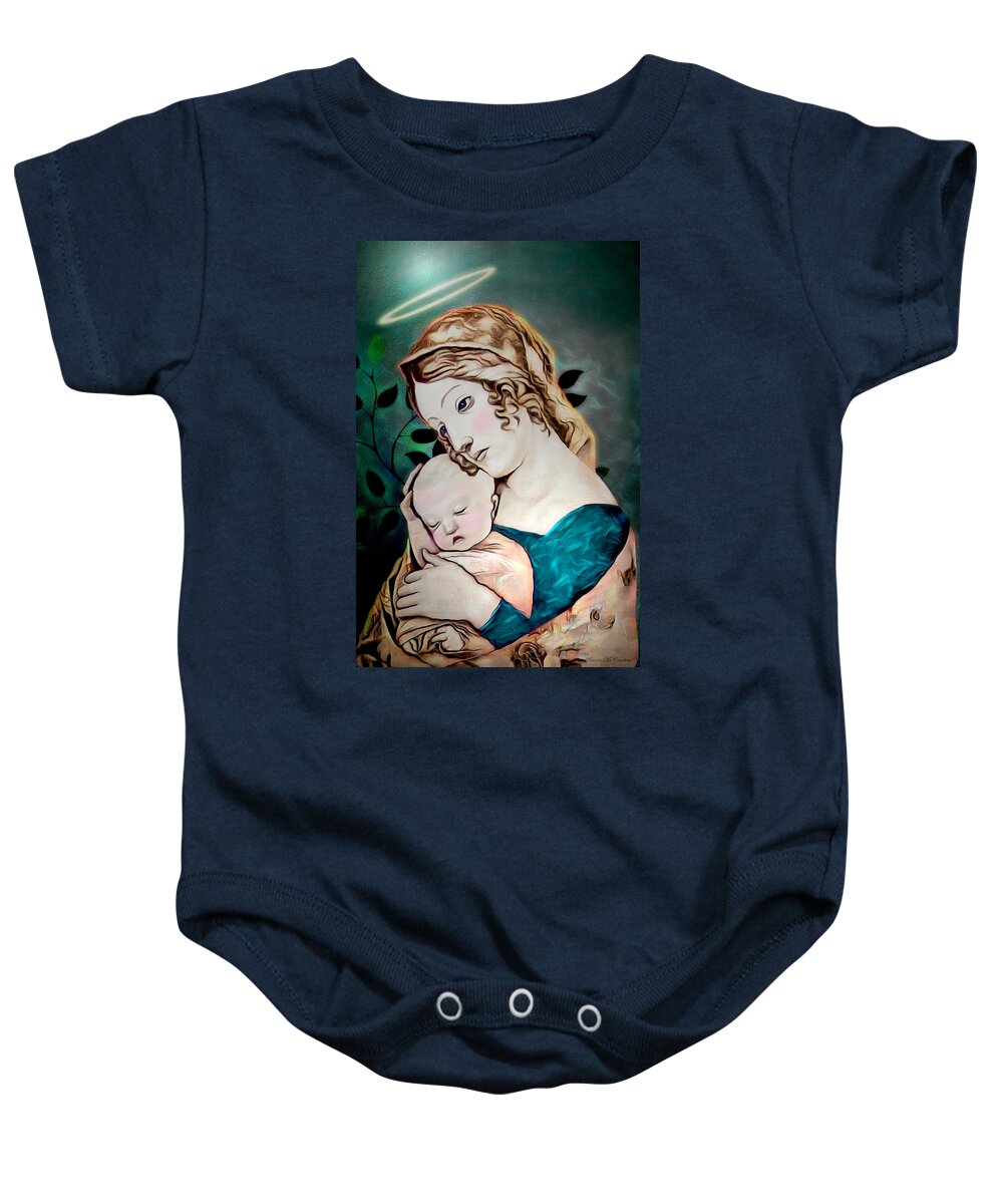 Virgin Mary Baby Onesie featuring the digital art Mary and Child by Pennie McCracken