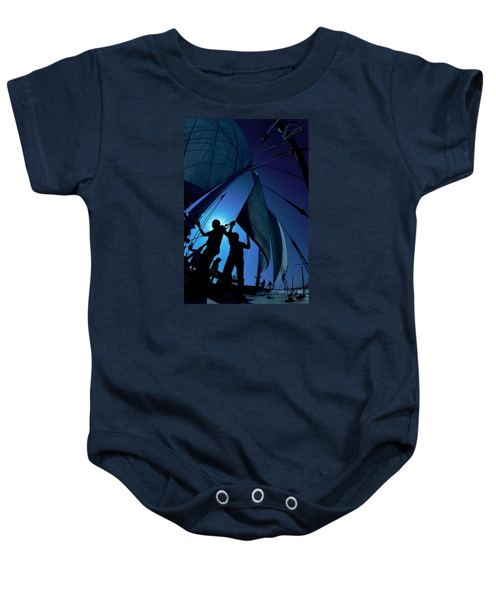 Sail Baby Onesie featuring the photograph Men at work by Gary Felton