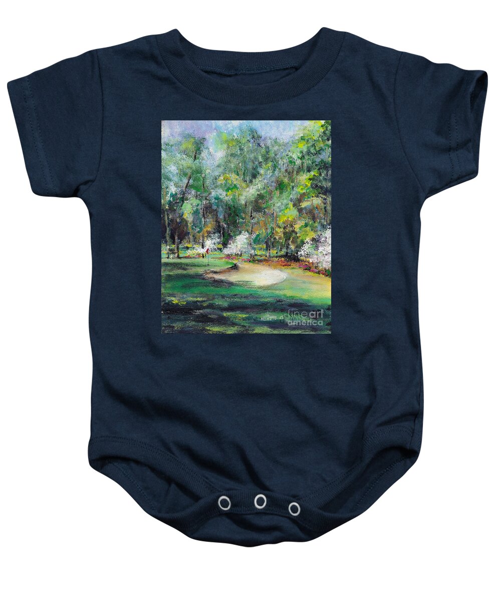 Golf Hole Baby Onesie featuring the painting Mid Pines NC by Jodie Marie Anne Richardson Traugott     aka jm-ART