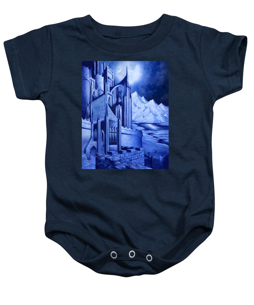 Lord Of The Rings Baby Onesie featuring the mixed media Minas Tirith by Curtiss Shaffer