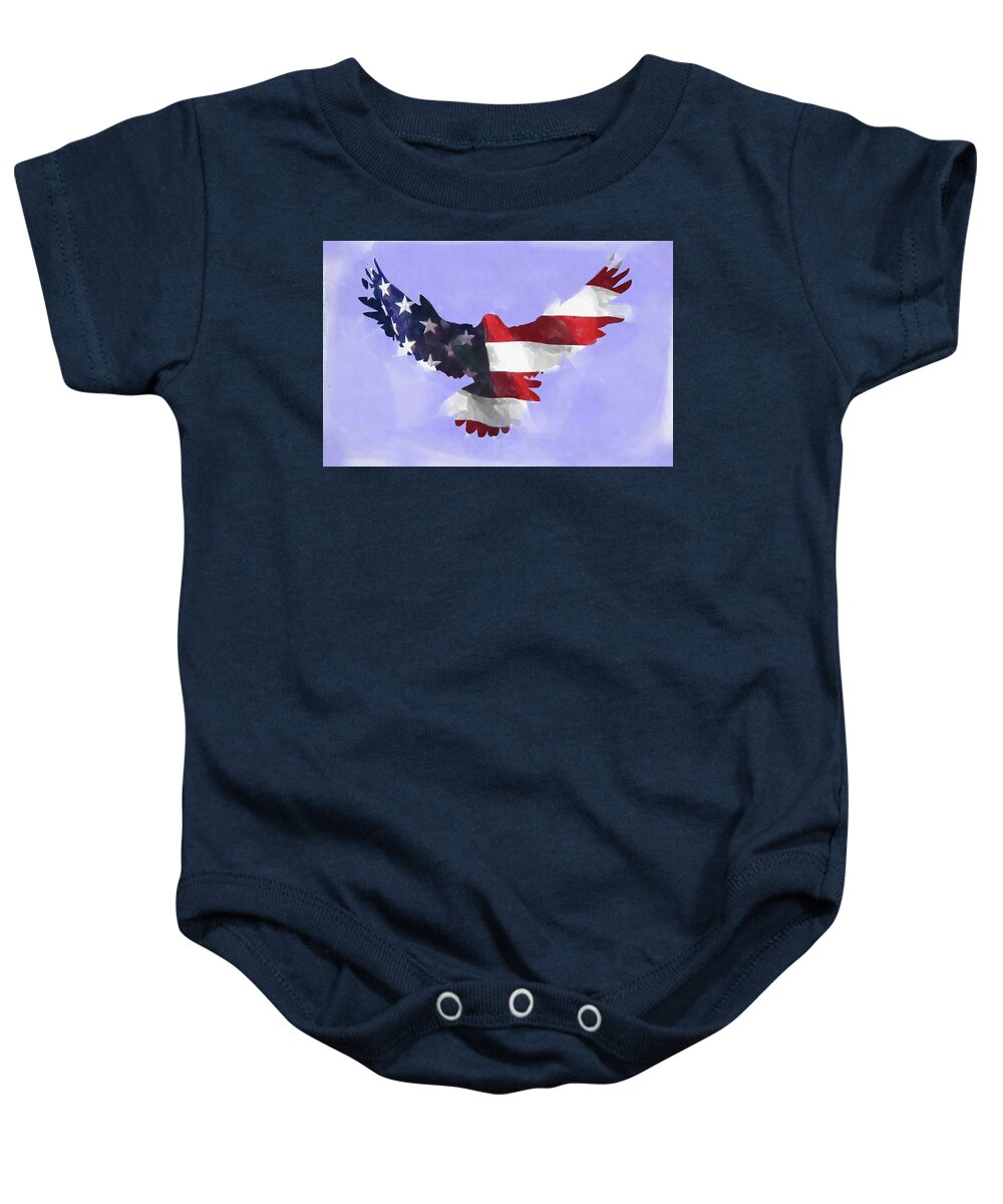 Eagle Baby Onesie featuring the digital art Minimal Abstract Eagle With Flag Watercolor by Ricky Barnard