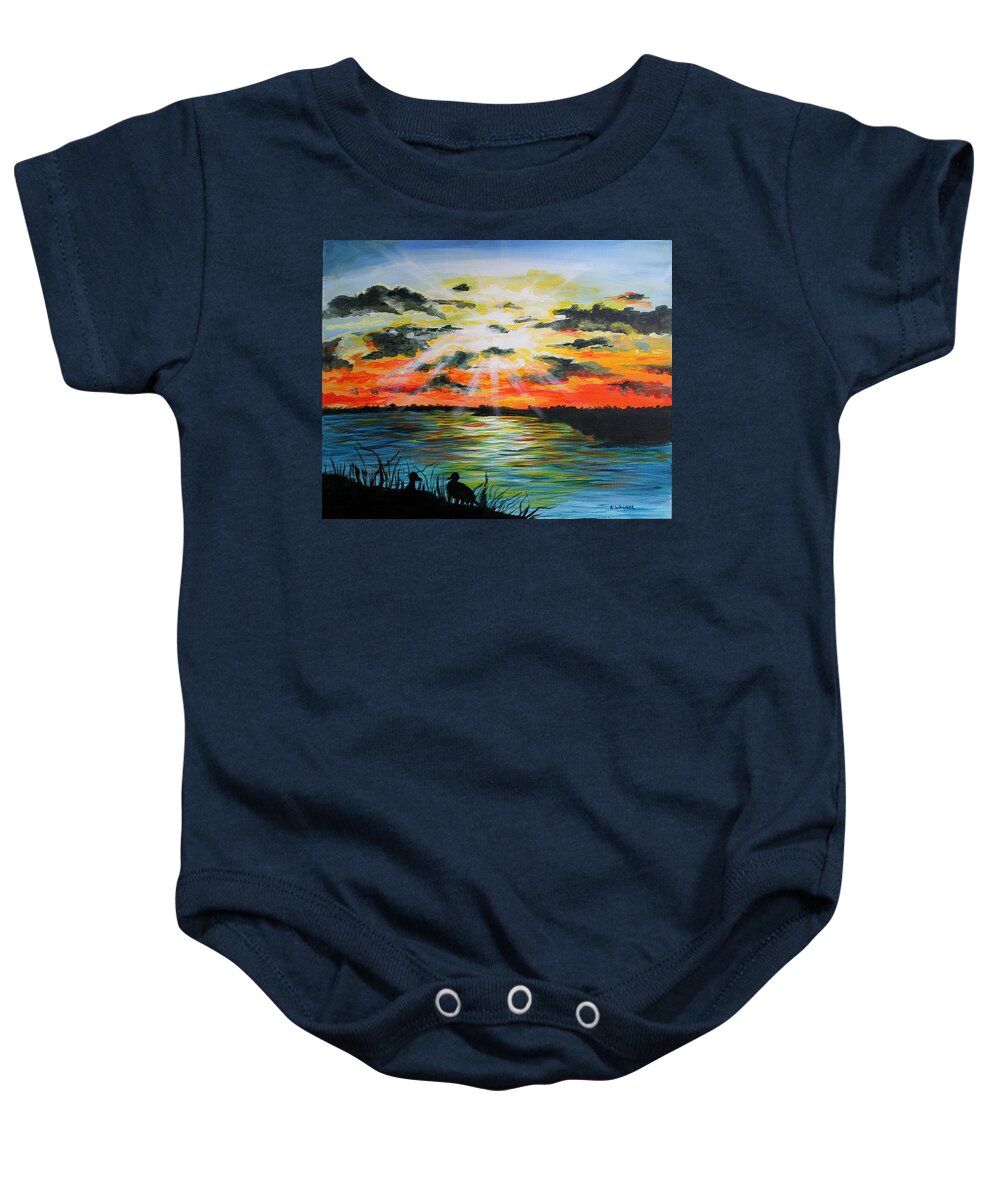 Mississippi River Baby Onesie featuring the painting Mississippi River Sunset by Karl Wagner