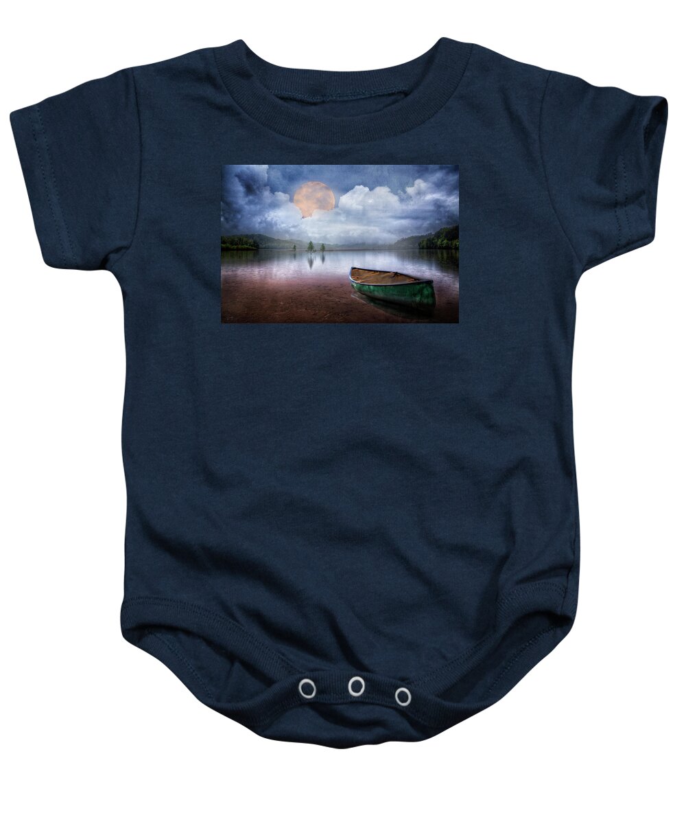 Appalachia Baby Onesie featuring the photograph Moonglow on the Lake by Debra and Dave Vanderlaan