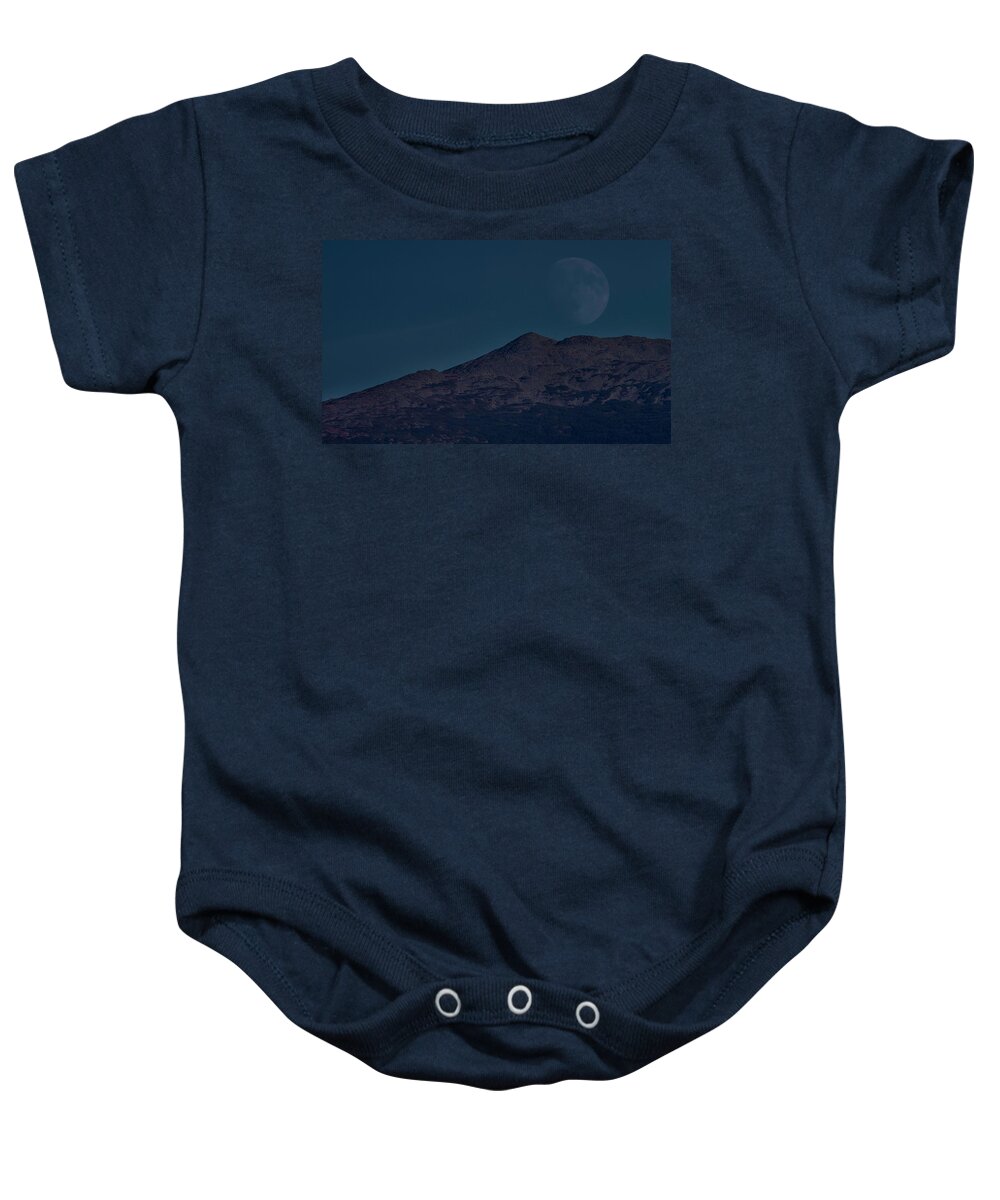 Moon Baby Onesie featuring the photograph Moonrise Mount Adams by Benjamin Dahl