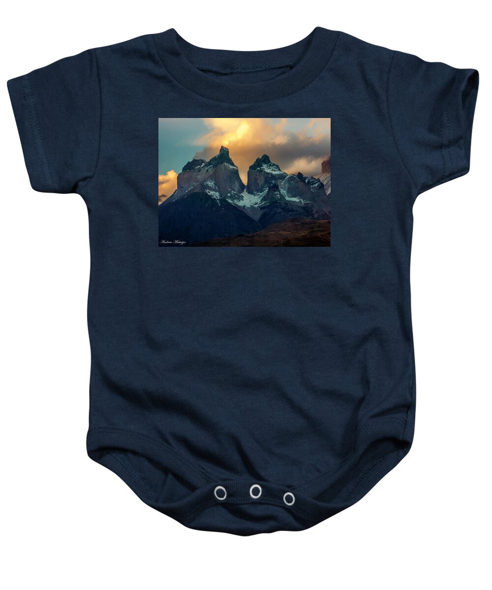 Night Baby Onesie featuring the photograph Mountain Evening by Andrew Matwijec