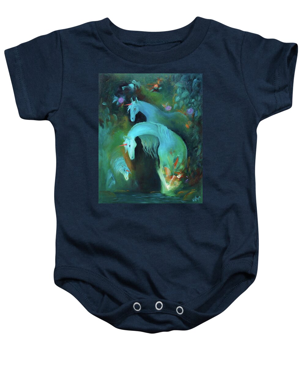 Unicorn Baby Onesie featuring the painting Mystical Waters by Nataya Crow