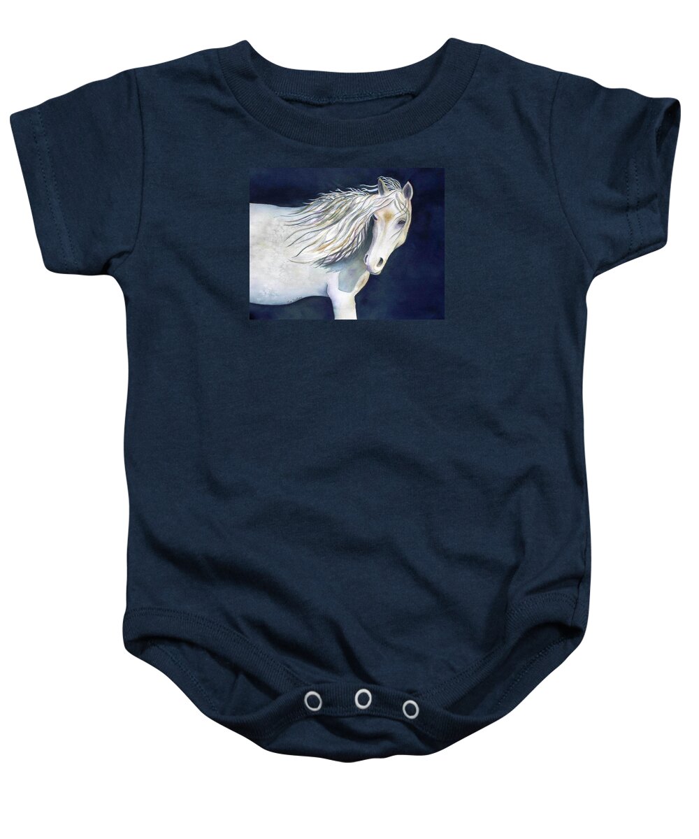Horse Baby Onesie featuring the painting Night Horse by Lyn DeLano