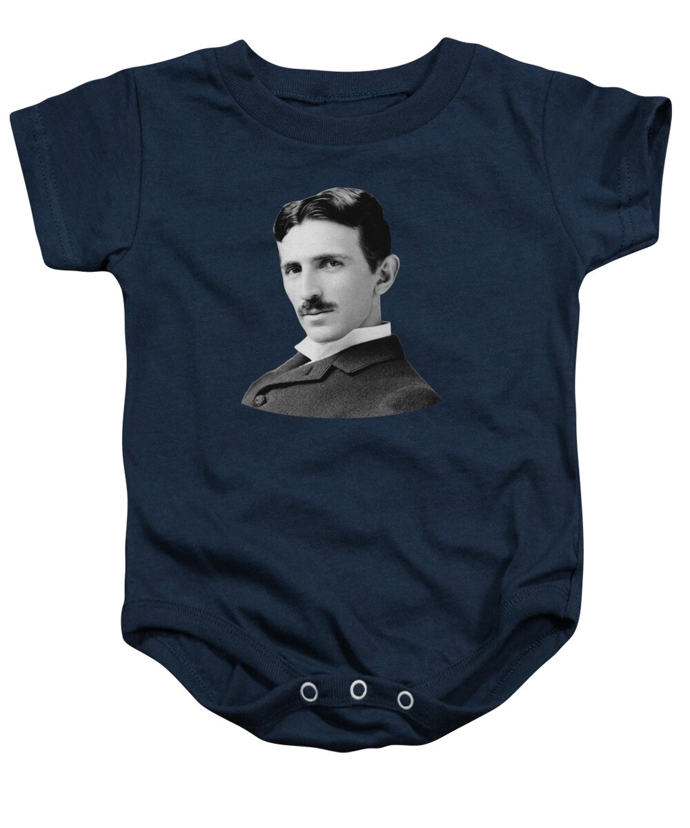 Nikola Tesla Baby Onesie featuring the photograph Nikola Tesla - Circa 1890 by War Is Hell Store