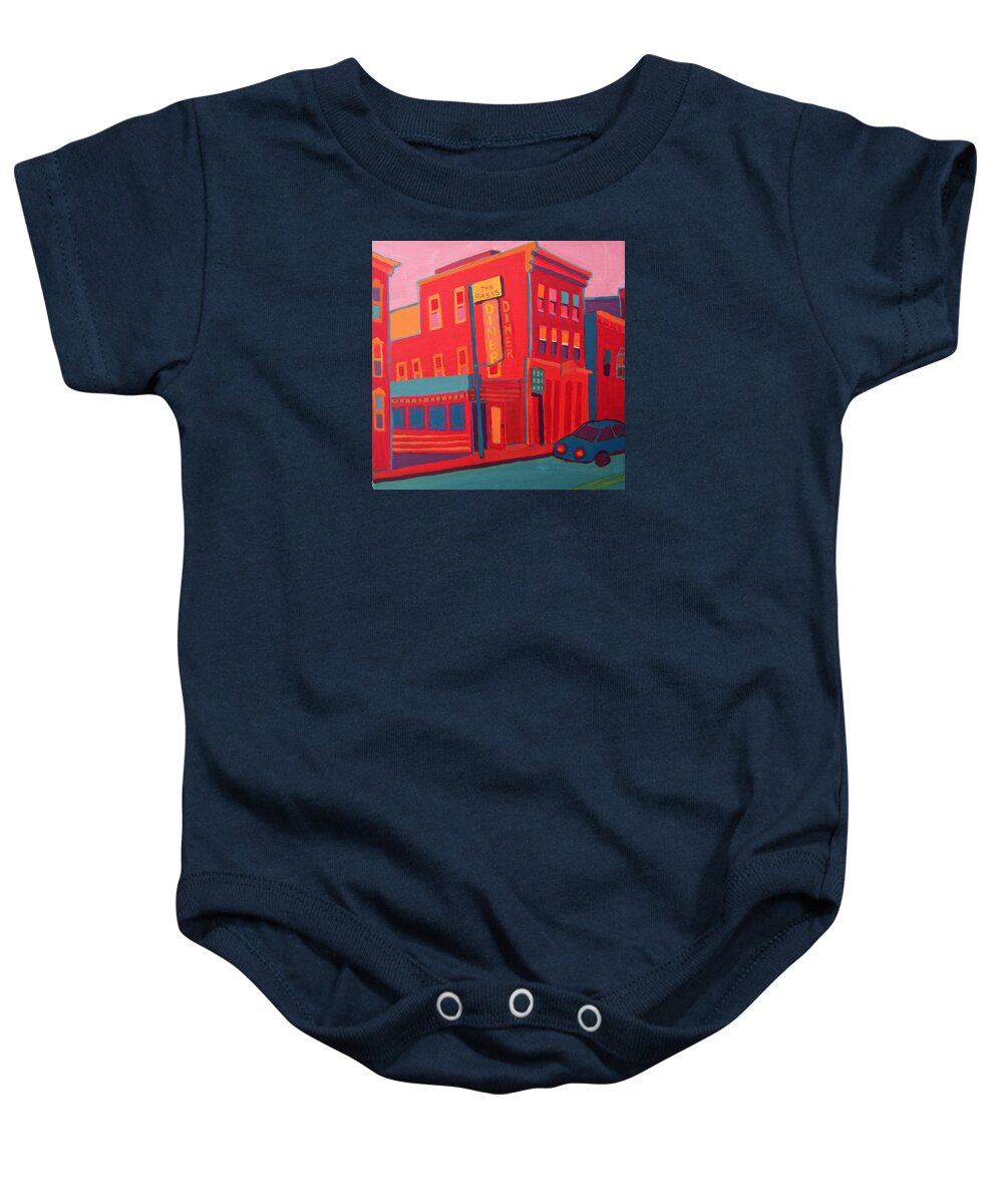 Diner Baby Onesie featuring the painting Oasis Diner Burlington VT by Debra Bretton Robinson
