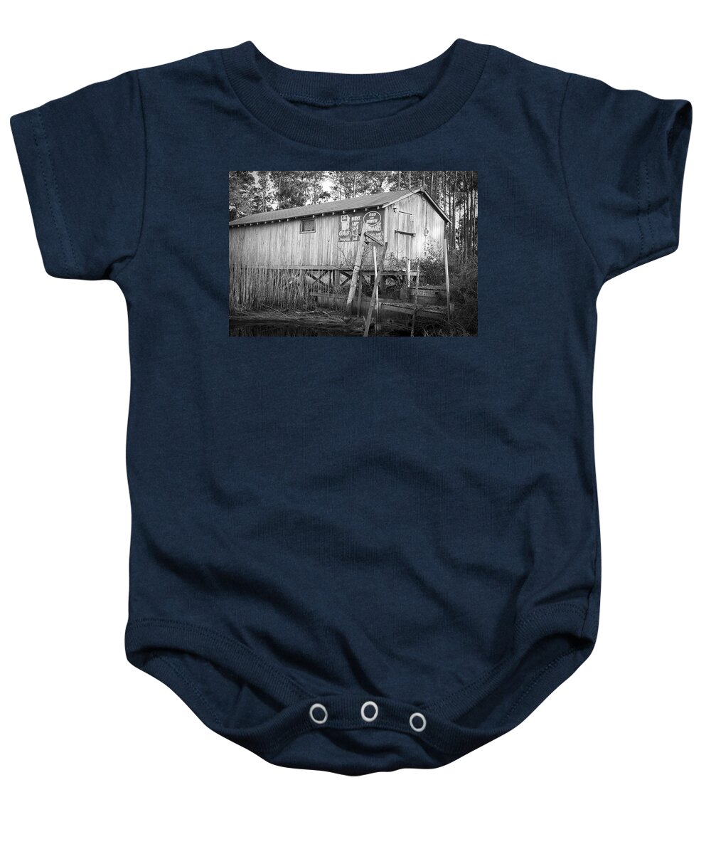 Old Baby Onesie featuring the photograph Old Boat House by Bob Decker