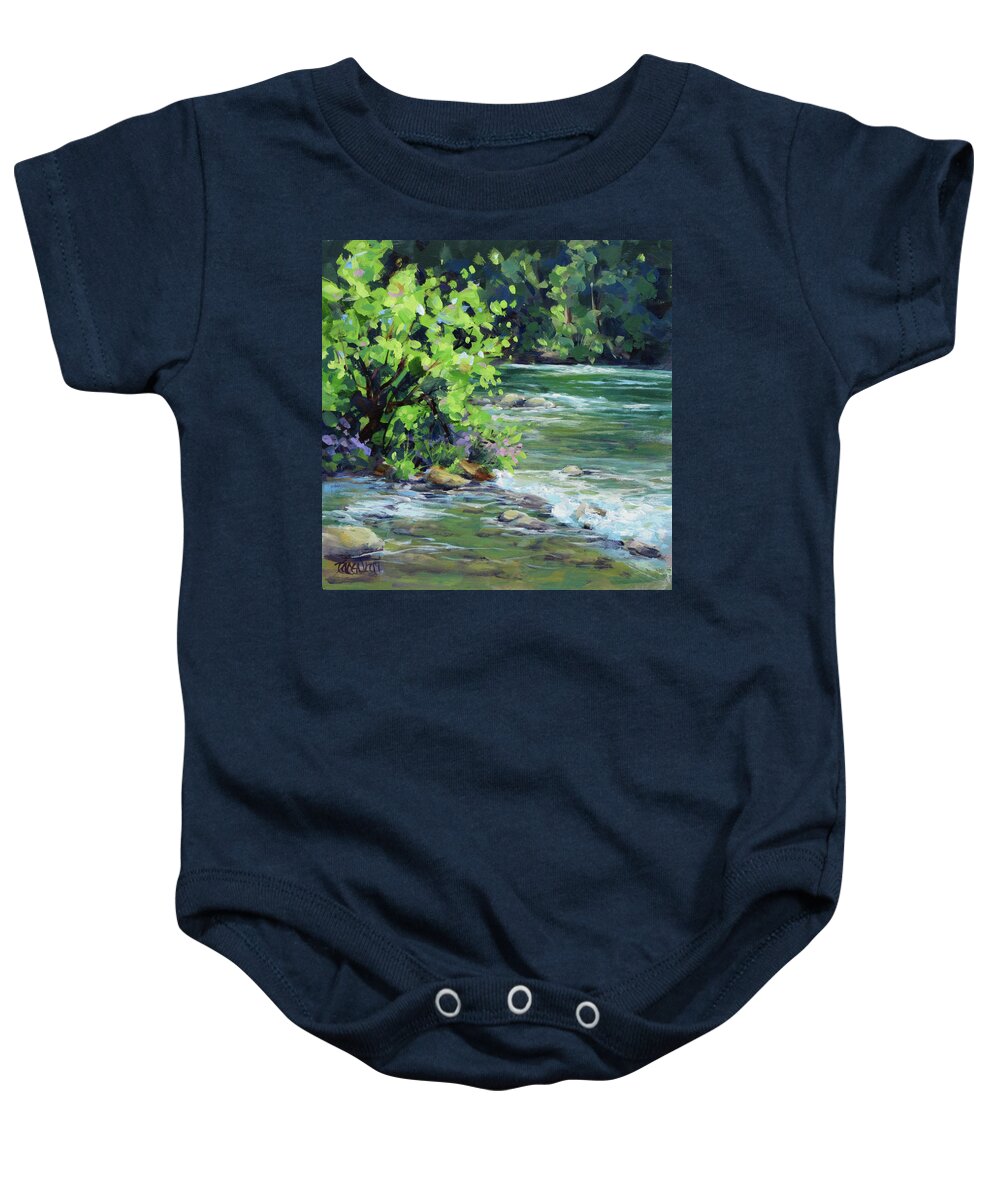 River Baby Onesie featuring the painting On the River by Karen Ilari