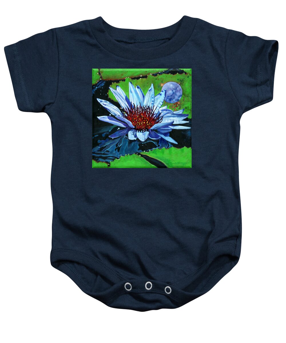 Water Lily Baby Onesie featuring the painting Our Little Blue Planet by John Lautermilch