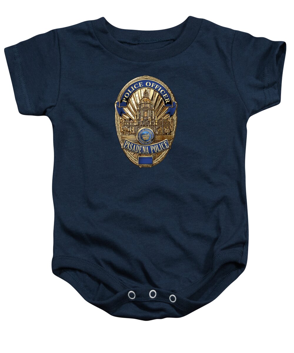  ‘law Enforcement Insignia & Heraldry’ Collection By Serge Averbukh Baby Onesie featuring the digital art Pasadena Police Department - P P D Officer Badge over Blue Velvet by Serge Averbukh