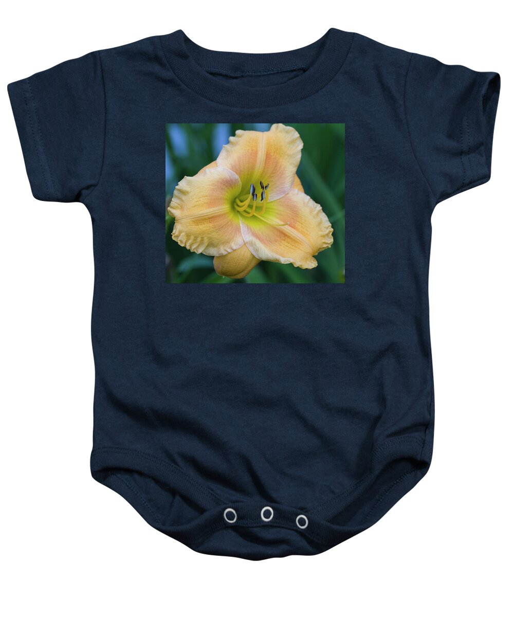 Peach Baby Onesie featuring the photograph Peachy Sweetness by Kathy Clark