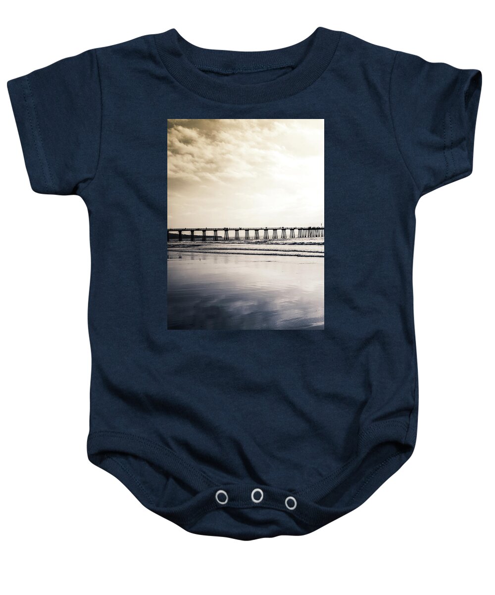 Pier Baby Onesie featuring the photograph Pier on DuoTone by Michael Hope