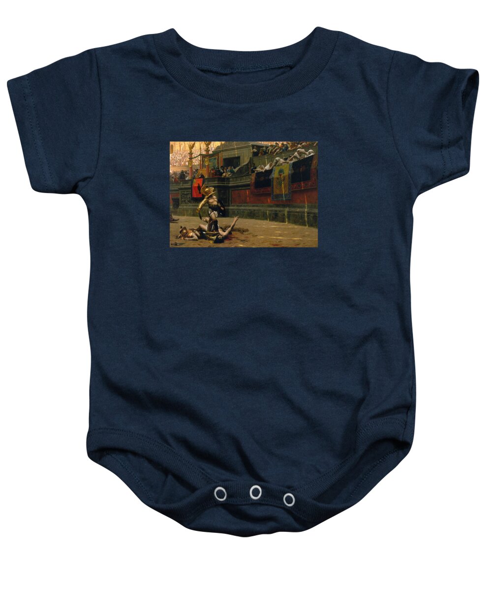 Pollice Verso Baby Onesie featuring the painting Pollice Verso by War Is Hell Store