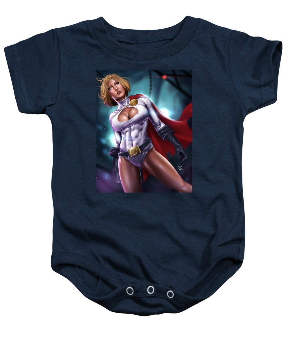Pete Tapang Baby Onesie featuring the painting Power Girl by Pete Tapang