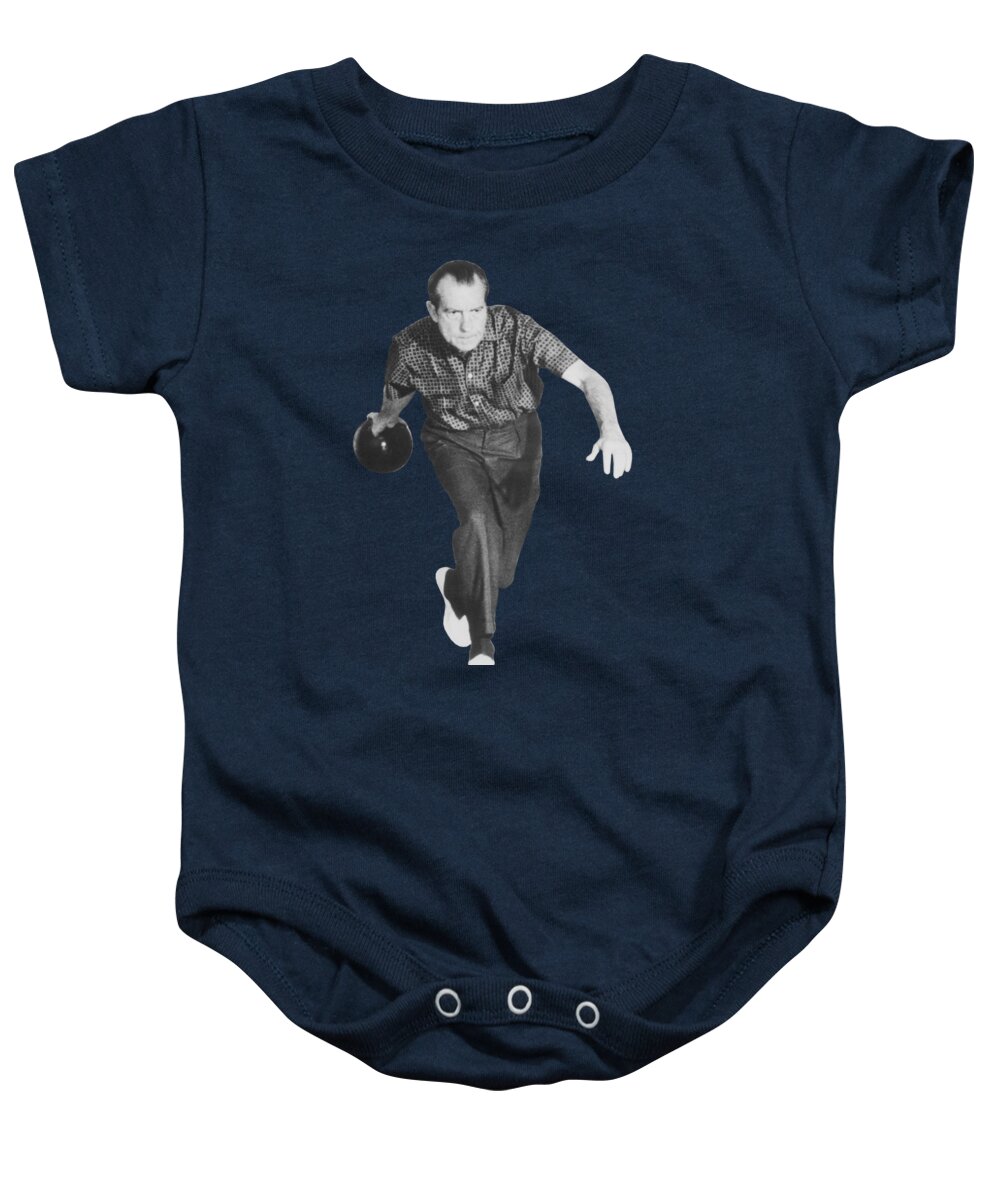 President Nixon Baby Onesie featuring the photograph President Richard Nixon Bowling At The White House by War Is Hell Store