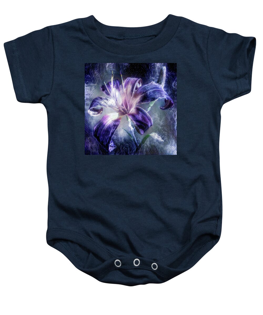 Purple Baby Onesie featuring the mixed media Purple Lily flower by Lilia D