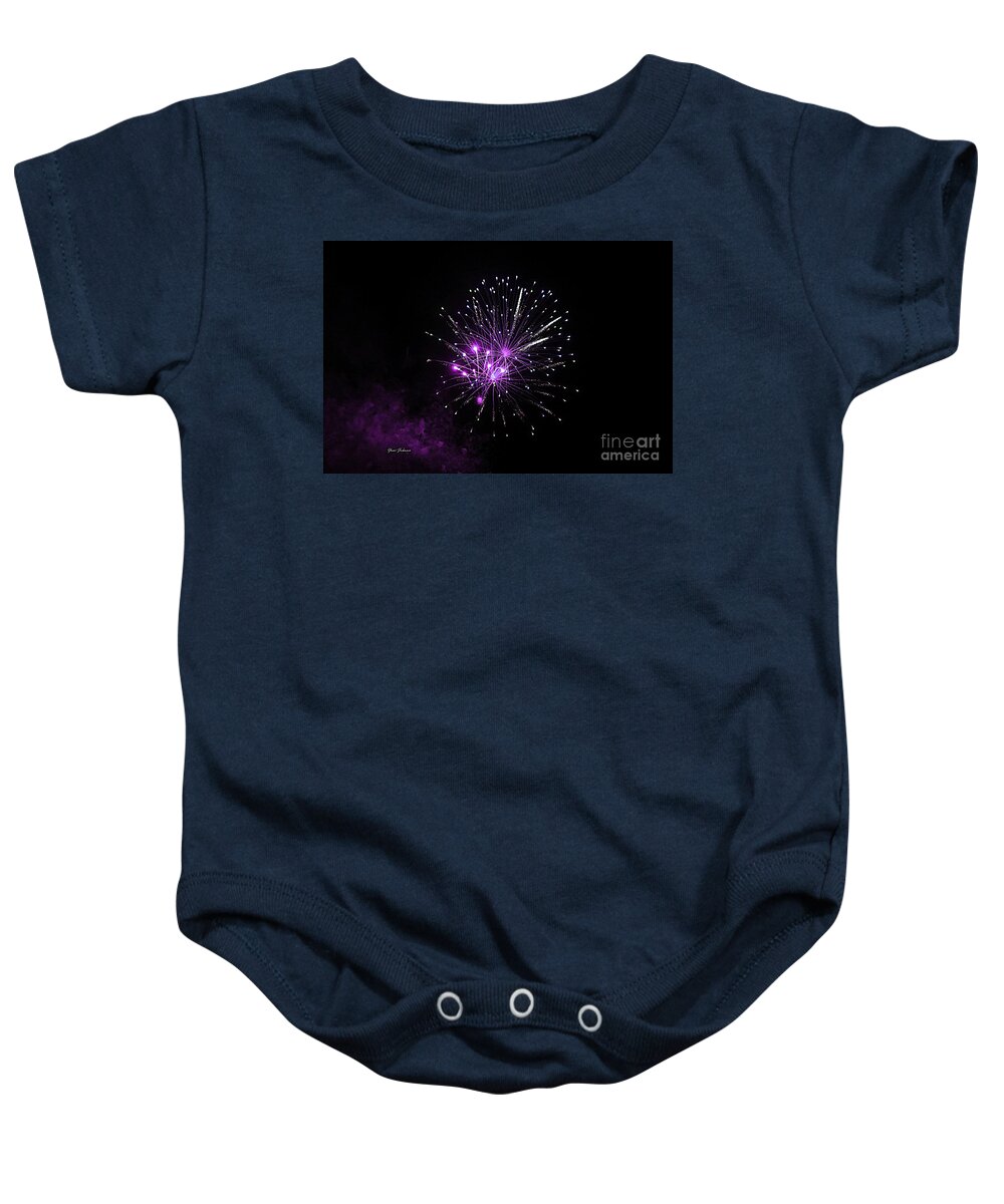 Fireworks Baby Onesie featuring the photograph Purple sparkle in the Sky by Yumi Johnson