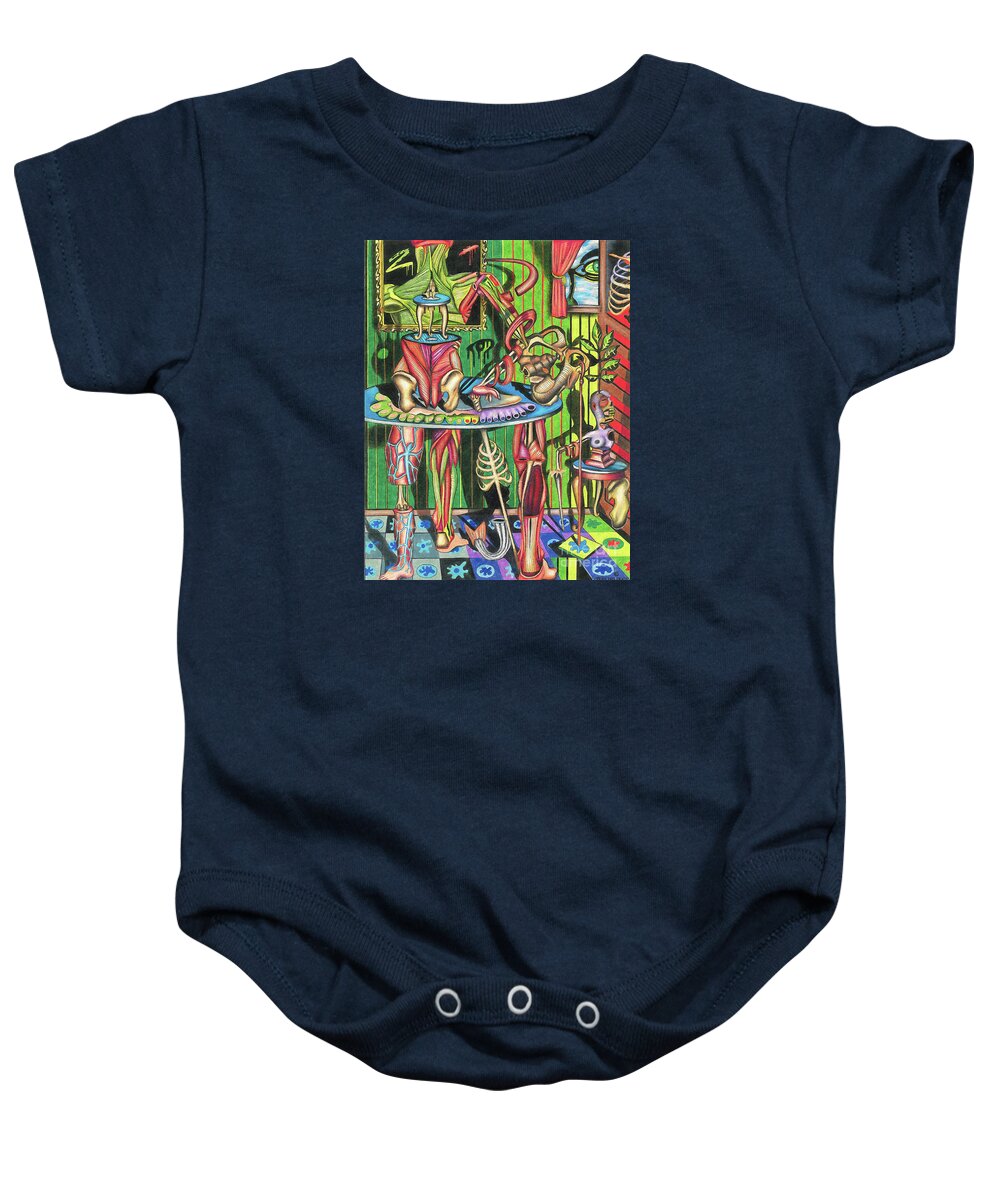 Anatomy Baby Onesie featuring the drawing Raw Garnishings by Justin Jenkins