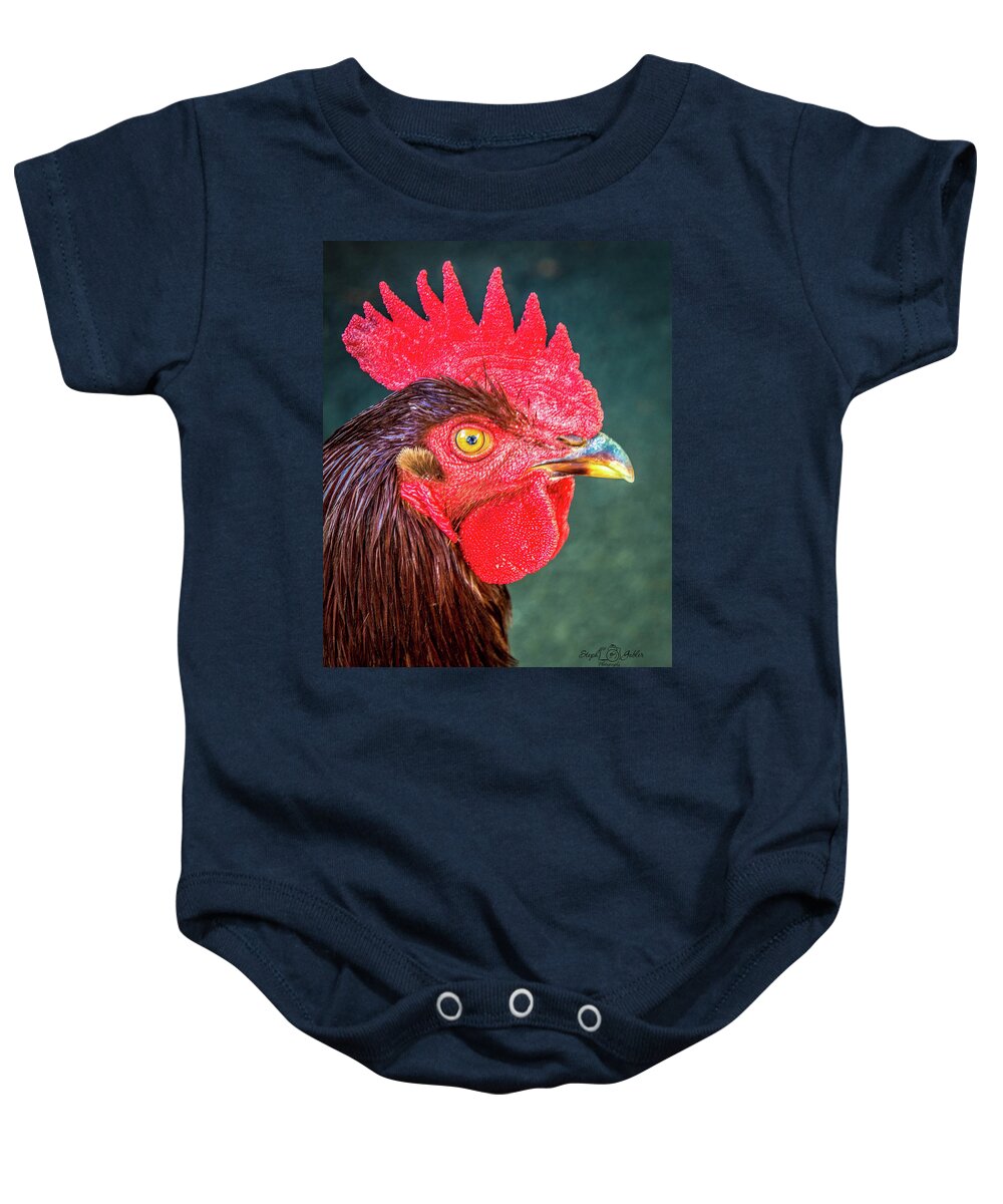 Rooster Baby Onesie featuring the photograph Red by Steph Gabler