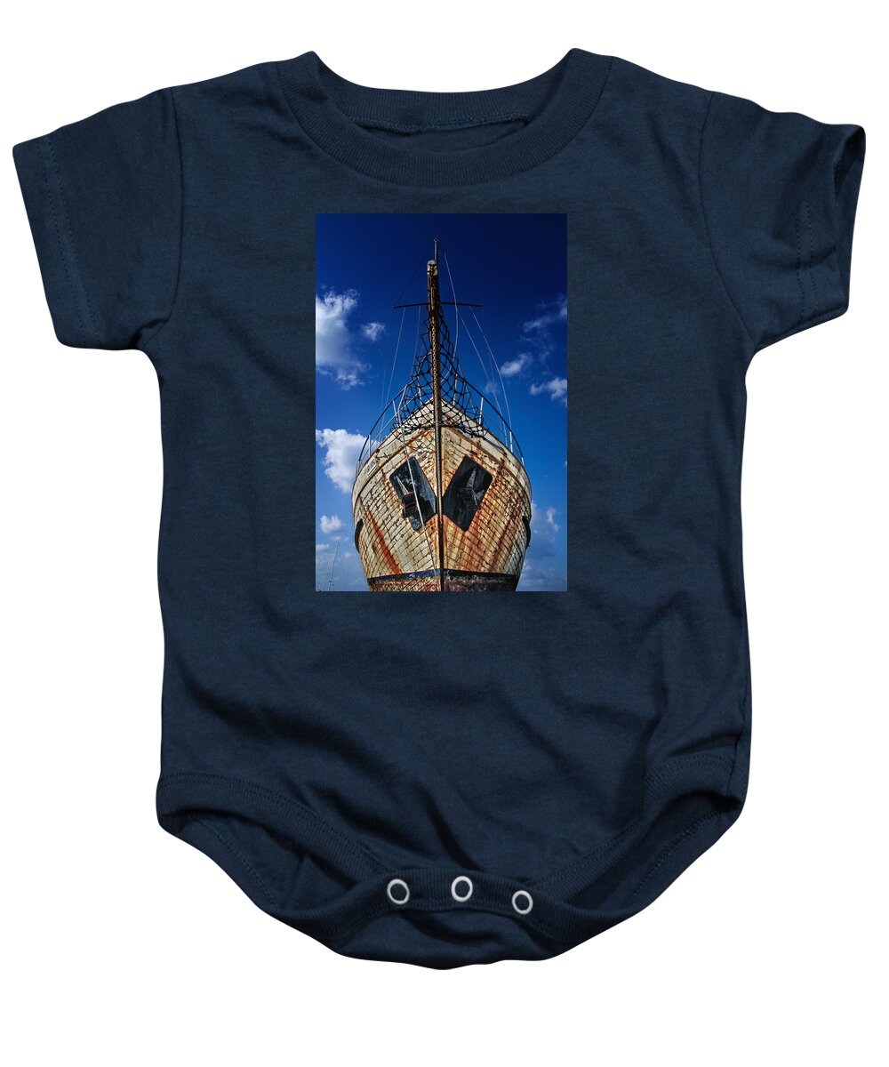 Abandoned Baby Onesie featuring the photograph Rusting boat by Stelios Kleanthous