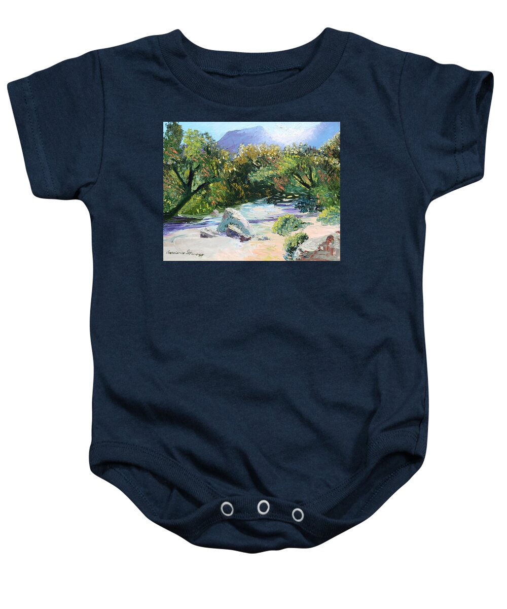 Landscape Baby Onesie featuring the painting Sabino Canyon in the morning by Madeleine Shulman
