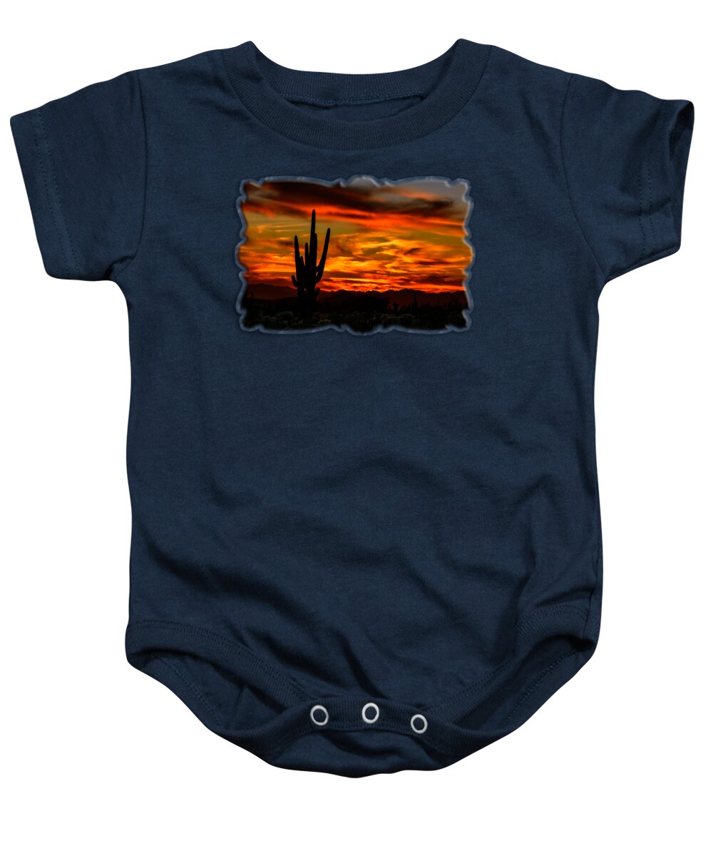 Arizona Baby Onesie featuring the photograph Saguaro Sunset H51 by Mark Myhaver