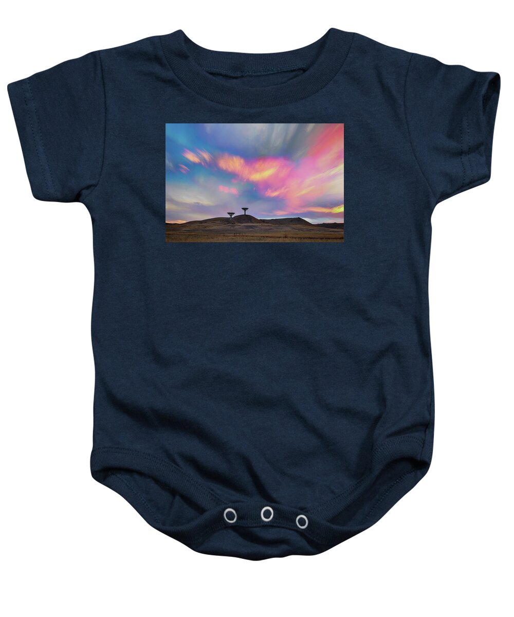 Satellite Dishes Baby Onesie featuring the photograph Satellite Dishes Quiet Communications To The Skies by James BO Insogna
