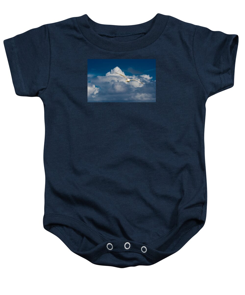 Seagull Baby Onesie featuring the photograph Seagull High Over the Clouds by Andreas Berthold